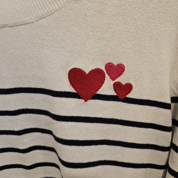 J. Crew Teddie Sweater Navy/White Striped w/ Hearts Size M Pull Over Like New - Picture 6 of 6